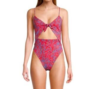 VERONICA BEARD New Aniston Swimsuit Spicy Floral Red Cutout One Piece Medium